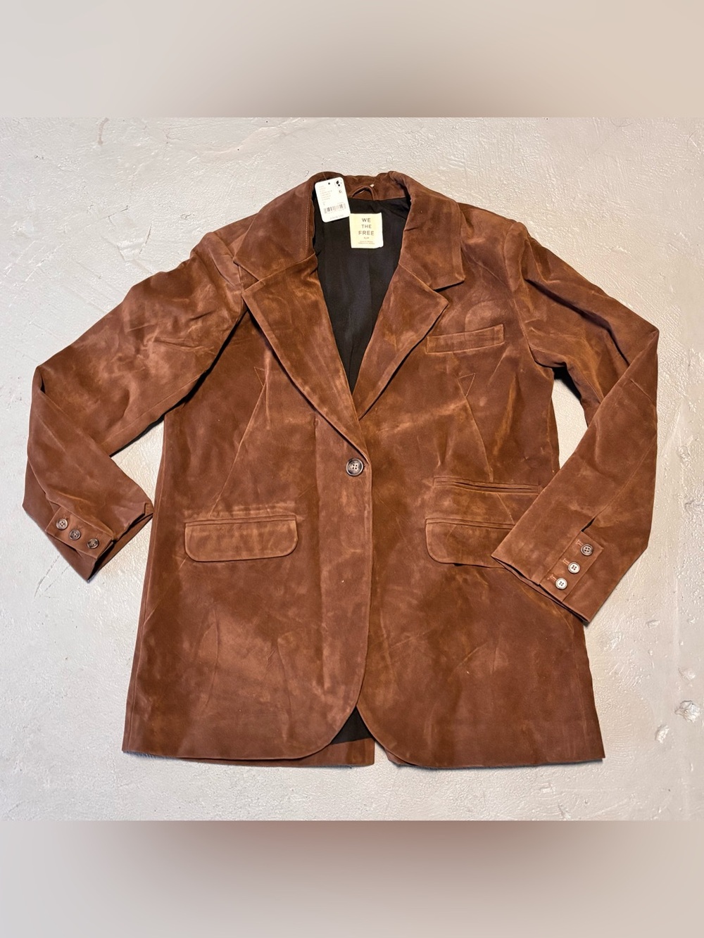 Free People Paper Cut Vegan Blazer Faux Suede Slouchy Jacket Brown Bear Womens S